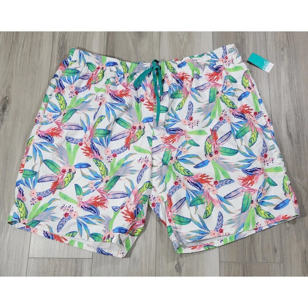 Outdoor Oasis Swim Trunks Men's 2XL White Tropical Pockets Big & Tall New
